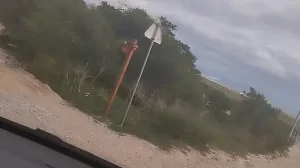 Guy of car spills a lot of milk on a trail near the sea